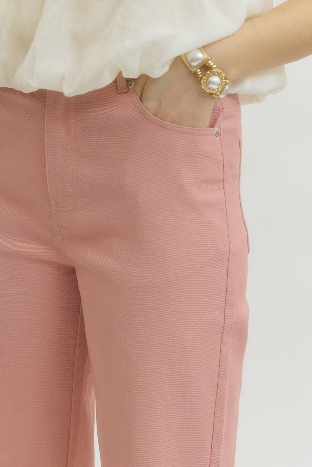 Scallop Eyelet Hem Ankle-Length Pant