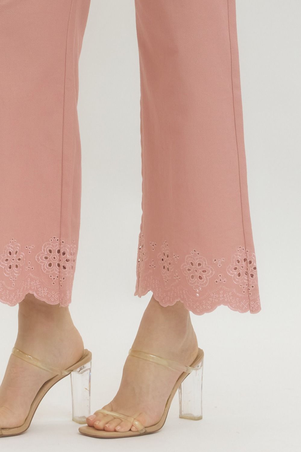 Scallop Eyelet Hem Ankle-Length Pant