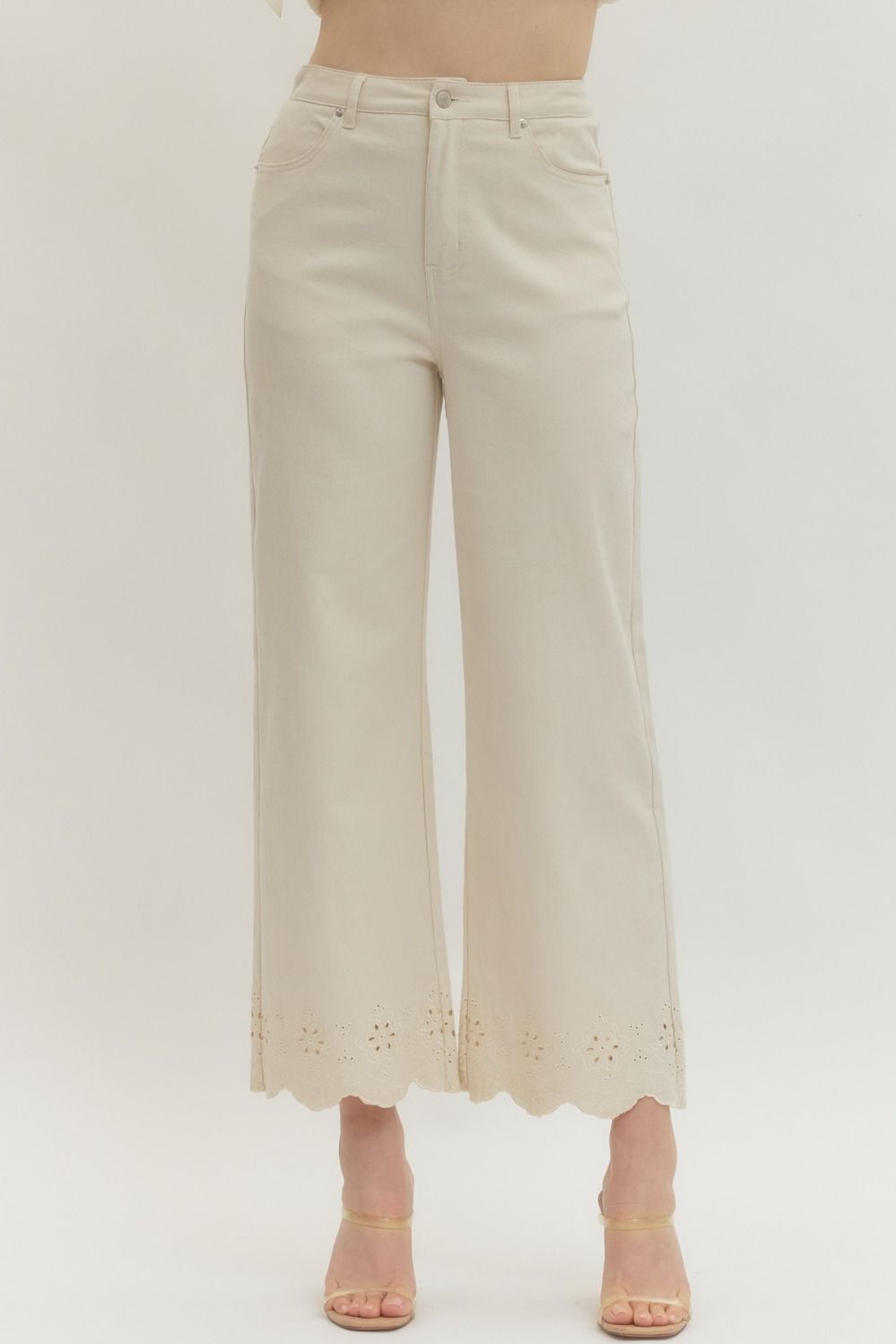 Scallop Eyelet Hem Ankle-Length Pant