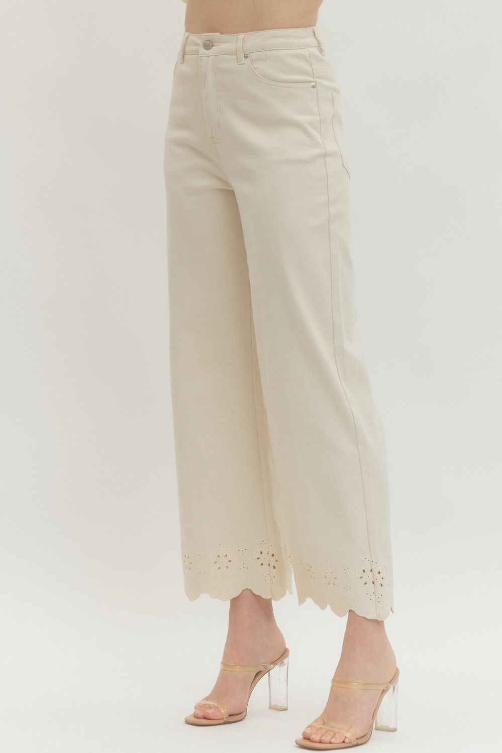 Scallop Eyelet Hem Ankle-Length Pant