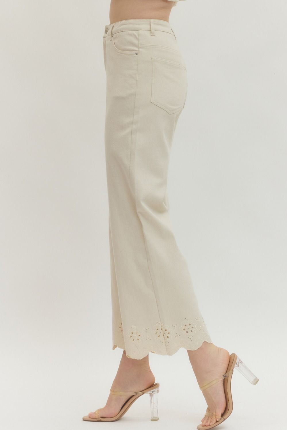 Scallop Eyelet Hem Ankle-Length Pant