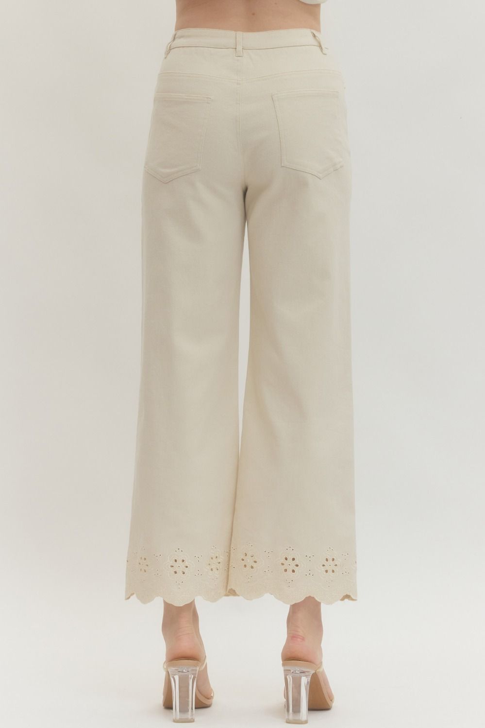 Scallop Eyelet Hem Ankle-Length Pant