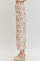 White & Pink Floral Straight Leg Pant
