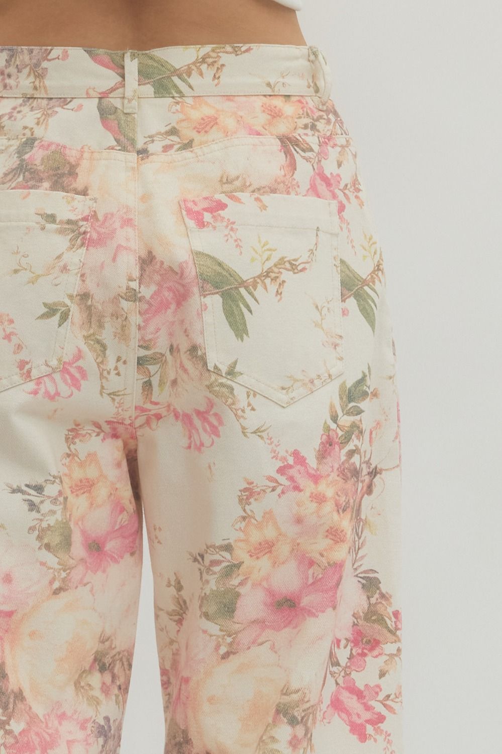White & Pink Floral Straight Leg Pant