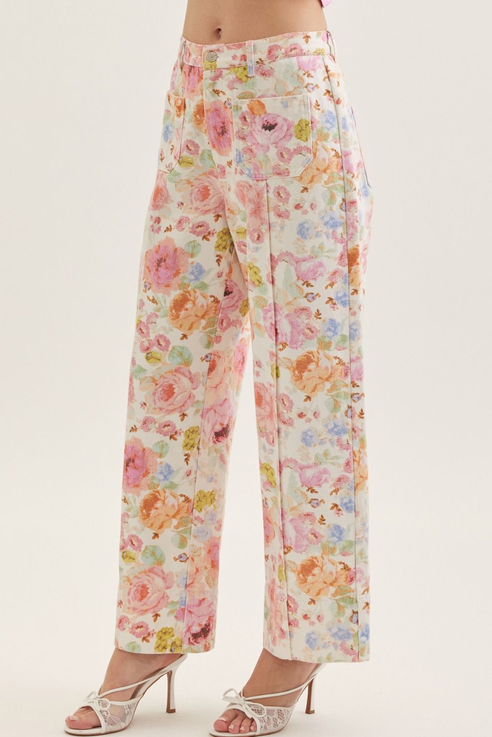 Botanical print wide leg pant