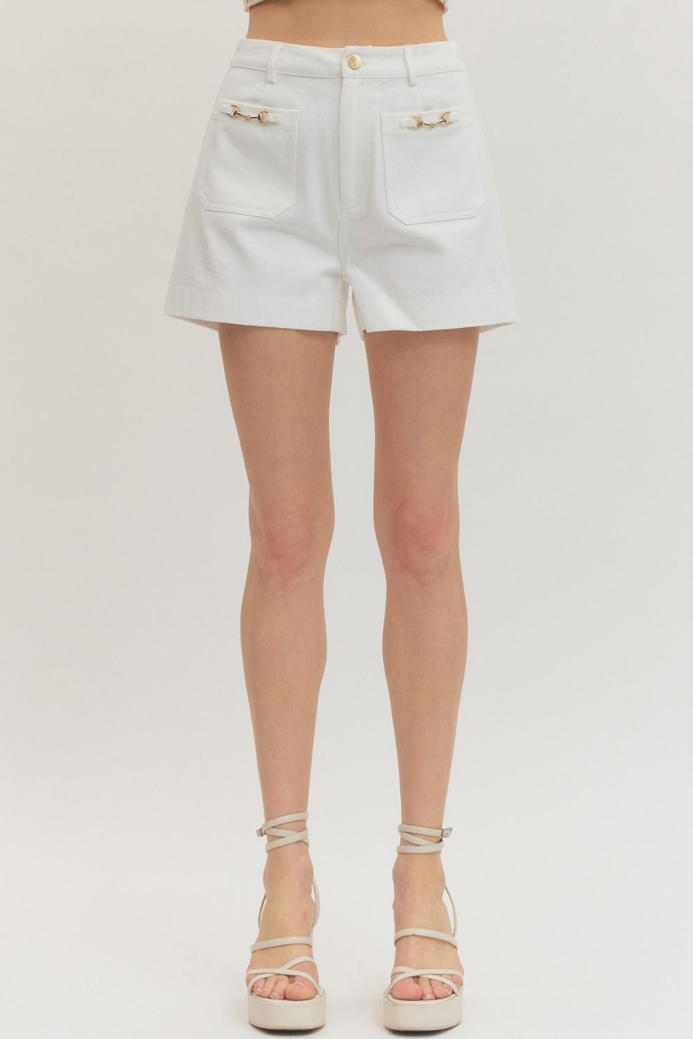 Off White High Waisted Shorts with Gold Horsebit