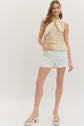 Off White High Waisted Shorts with Gold Horsebit