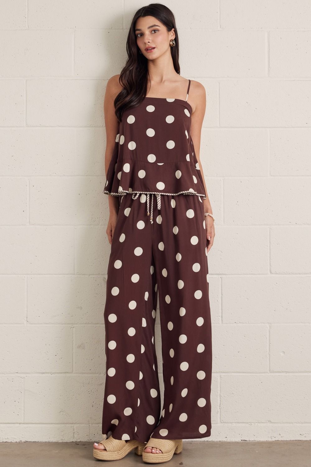 Brown Polka Dot Wide Leg Pant
