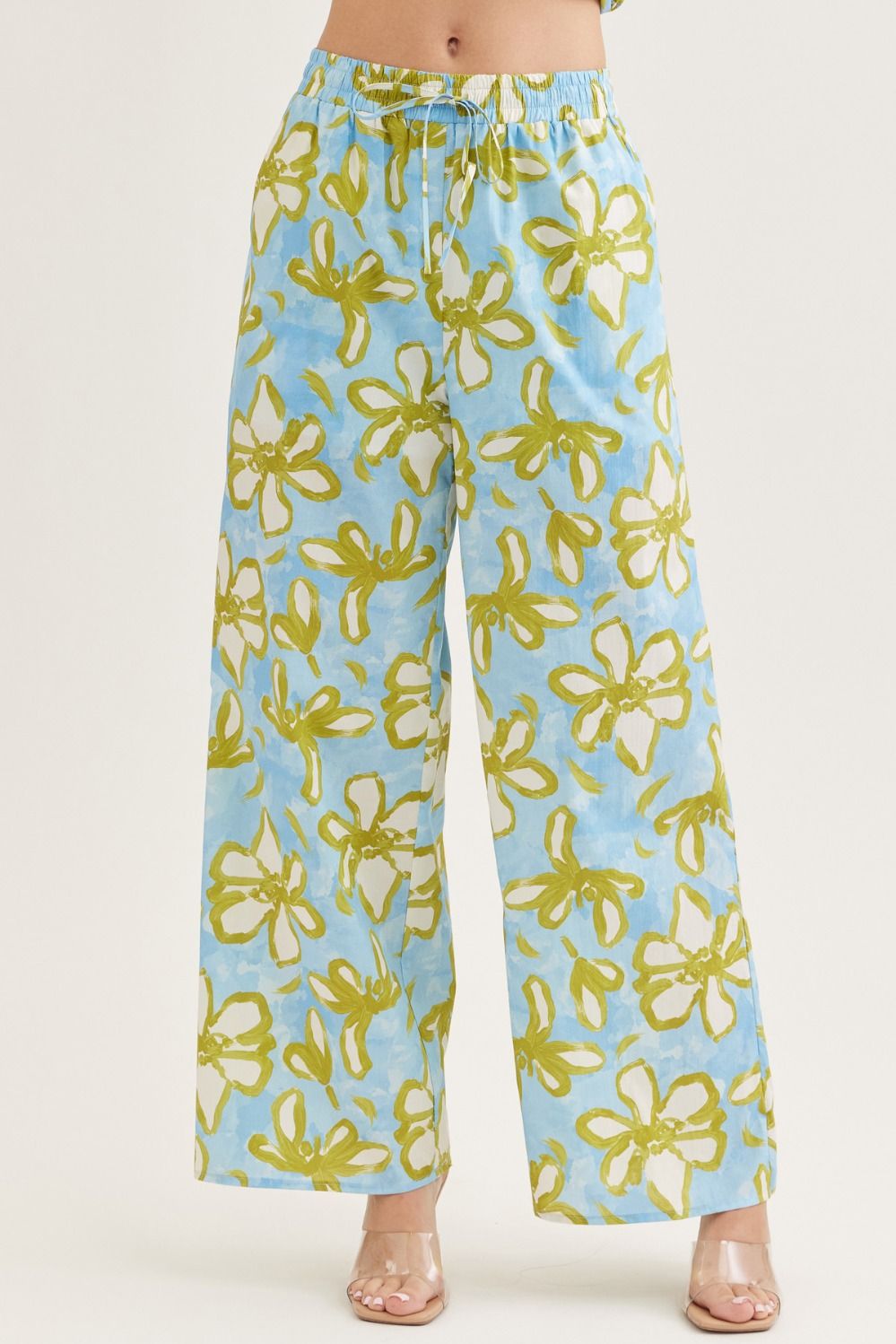 Floral Strapless Top with Floral Wide Leg Pants