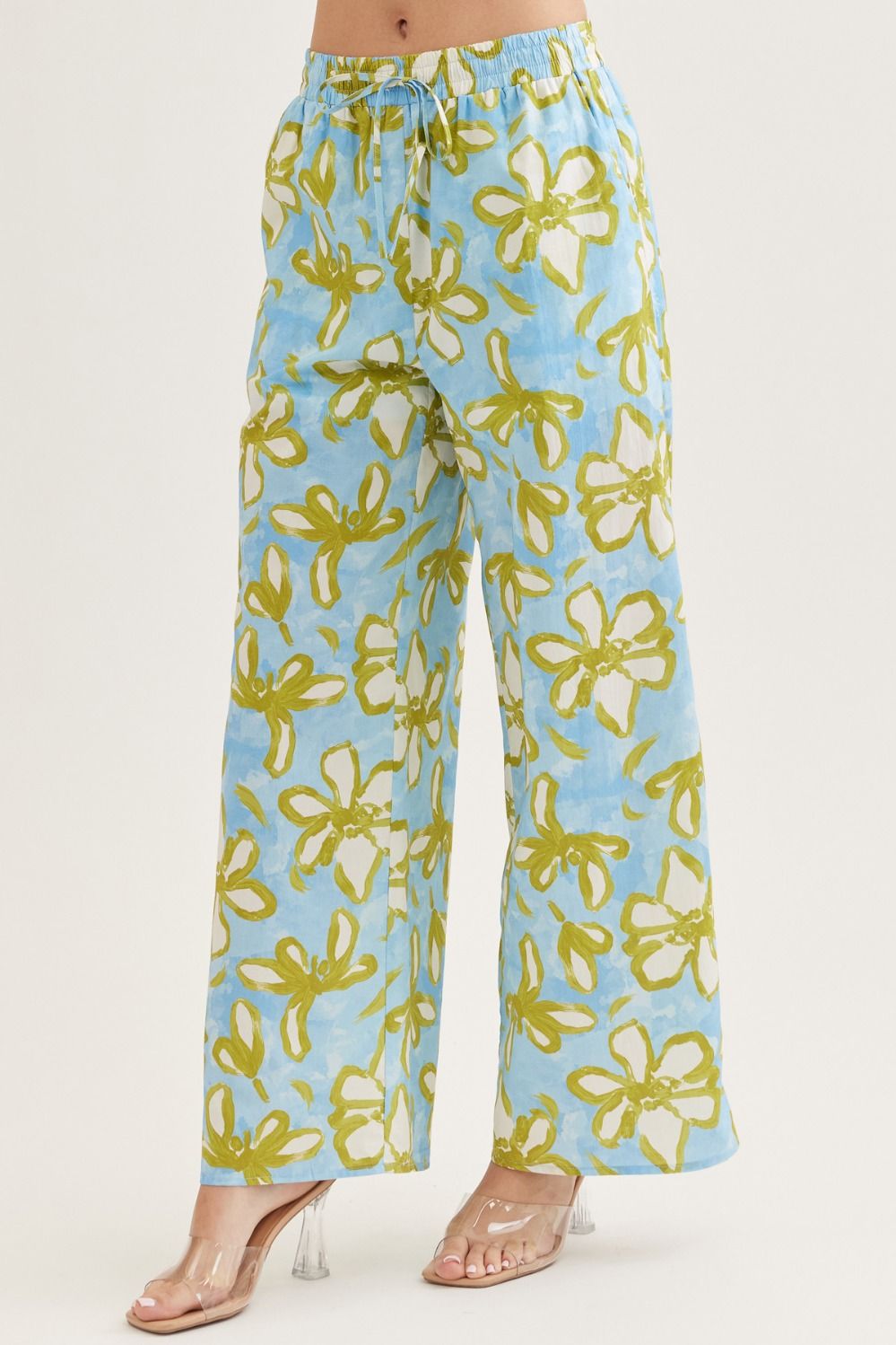 Floral Strapless Top with Floral Wide Leg Pants