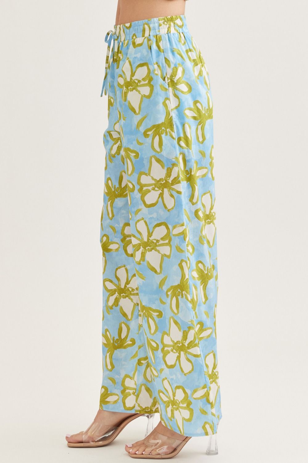 Floral Strapless Top with Floral Wide Leg Pants