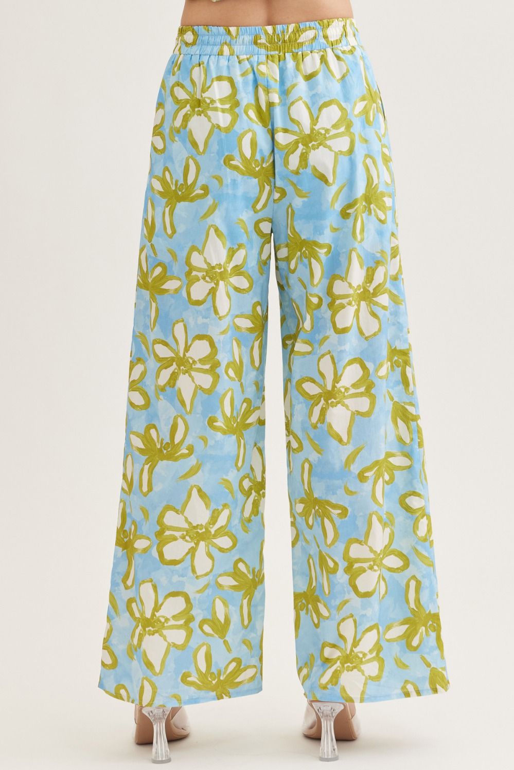 Floral Strapless Top with Floral Wide Leg Pants
