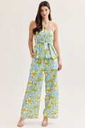 Floral Strapless Top with Floral Wide Leg Pants
