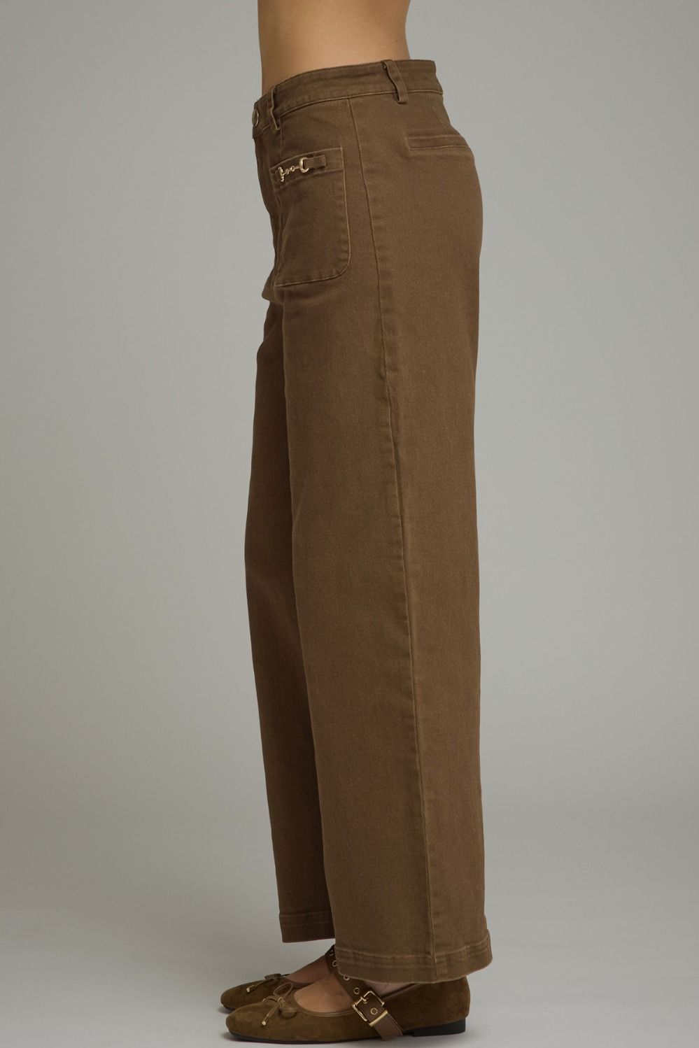 Solid Wide Leg Pant Featuring Horsebit Hardware