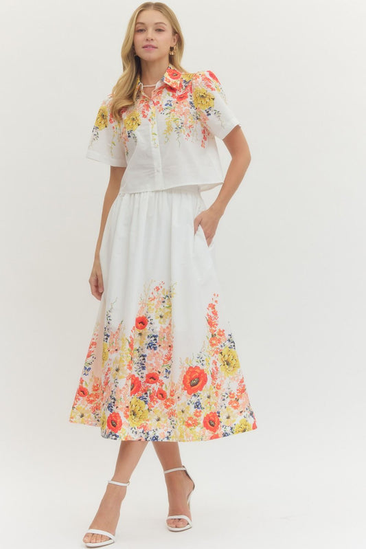 Floral Print Top & Midi Skirt