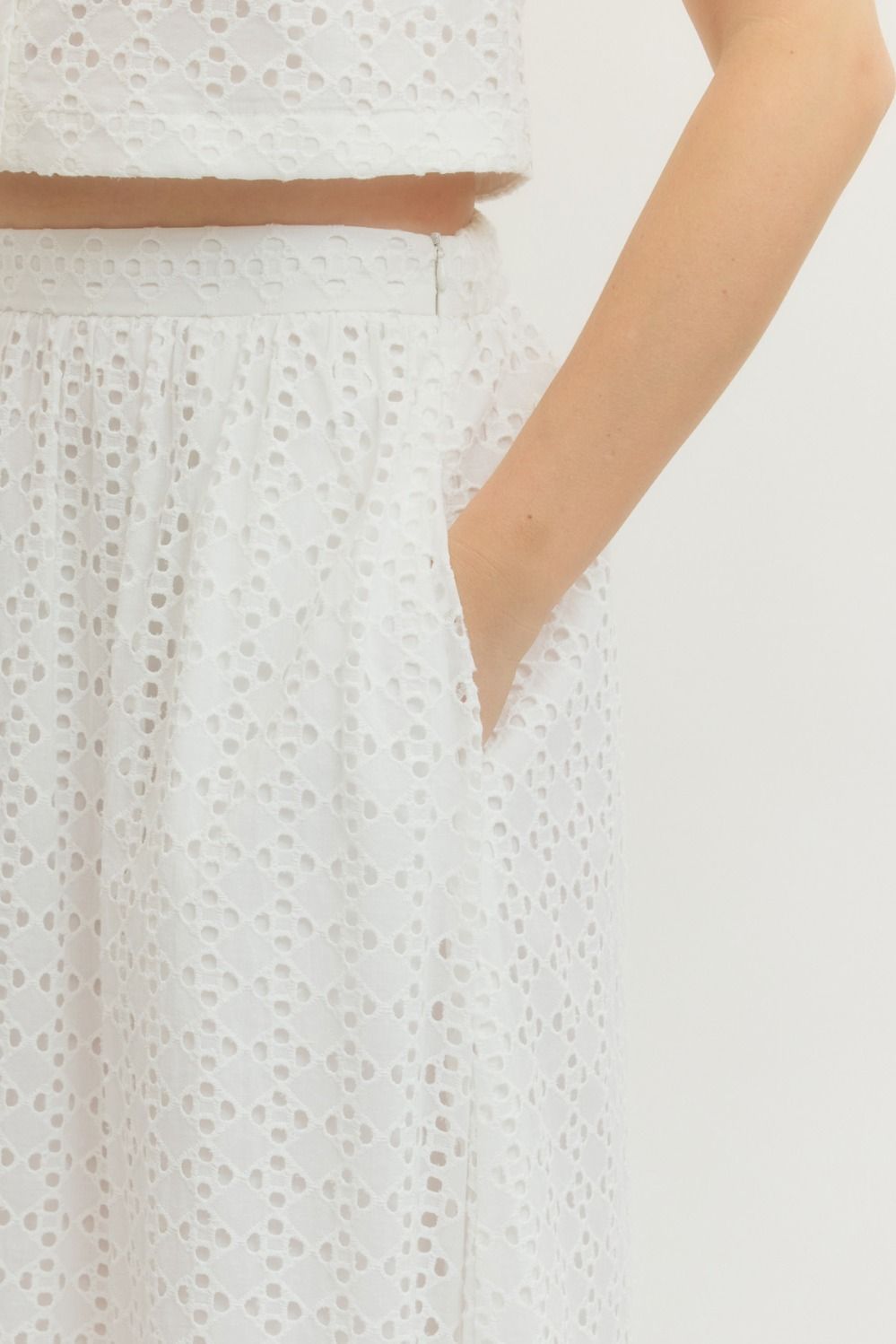 S30714 - White Eyelet Top and Skirt Set