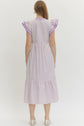 Textured Stripe Tiered Flutter Sleeve Midi