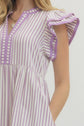 Textured Stripe Tiered Flutter Sleeve Midi