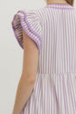 Textured Stripe Tiered Flutter Sleeve Midi