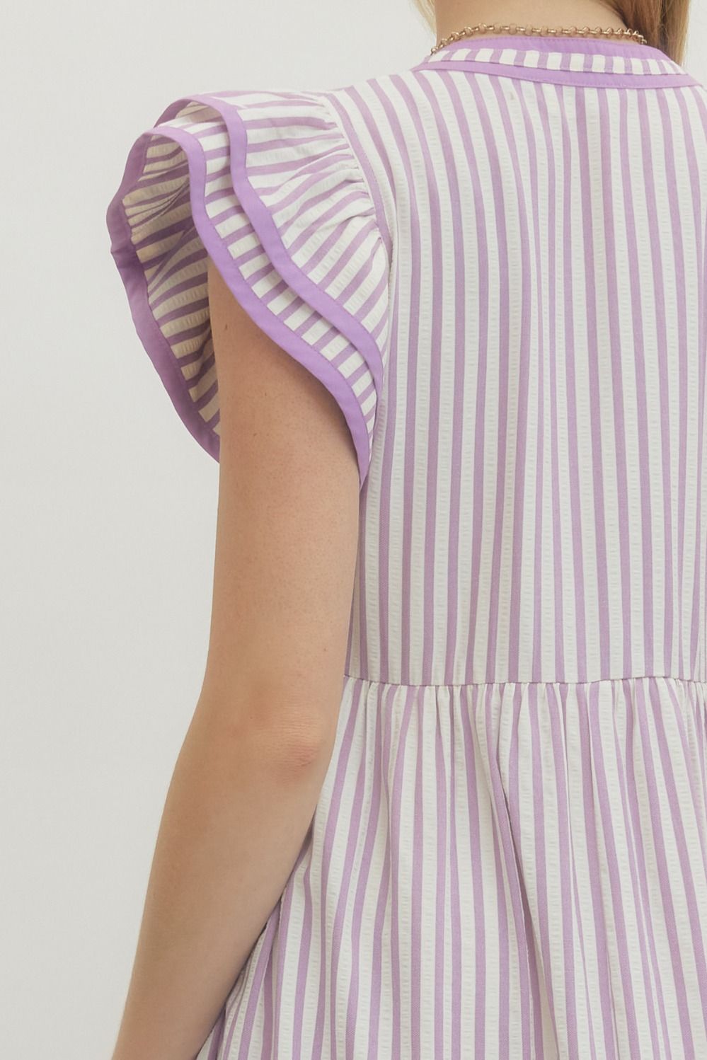 Textured Stripe Tiered Flutter Sleeve Midi