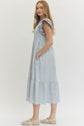 Textured Stripe Tiered Flutter Sleeve Midi