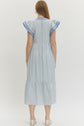 Textured Stripe Tiered Flutter Sleeve Midi