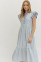 Textured Stripe Tiered Flutter Sleeve Midi