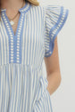 Textured Stripe Tiered Flutter Sleeve Midi
