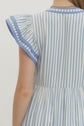 Textured Stripe Tiered Flutter Sleeve Midi