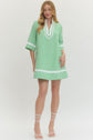 Striped Half Sleeve Mini Dress Featuring Contrast Neckline