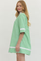 Striped Half Sleeve Mini Dress Featuring Contrast Neckline