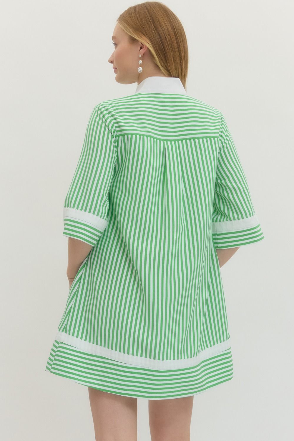 Striped Half Sleeve Mini Dress Featuring Contrast Neckline