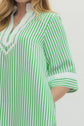 Striped Half Sleeve Mini Dress Featuring Contrast Neckline