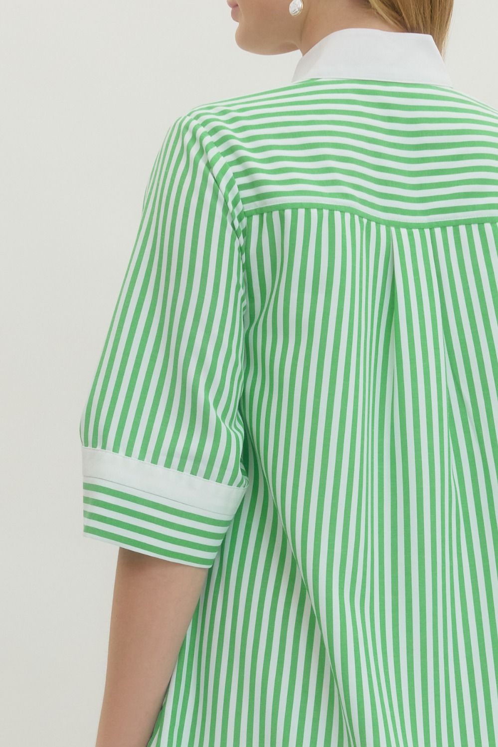 Striped Half Sleeve Mini Dress Featuring Contrast Neckline