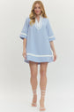 Striped Half Sleeve Mini Dress Featuring Contrast Neckline
