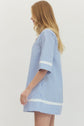 Striped Half Sleeve Mini Dress Featuring Contrast Neckline