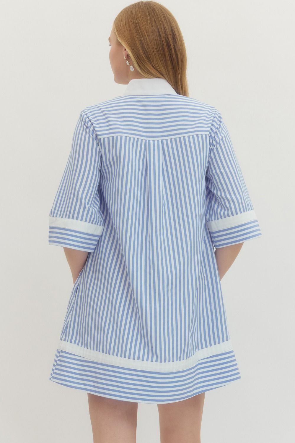 Striped Half Sleeve Mini Dress Featuring Contrast Neckline