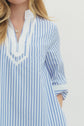 Striped Half Sleeve Mini Dress Featuring Contrast Neckline