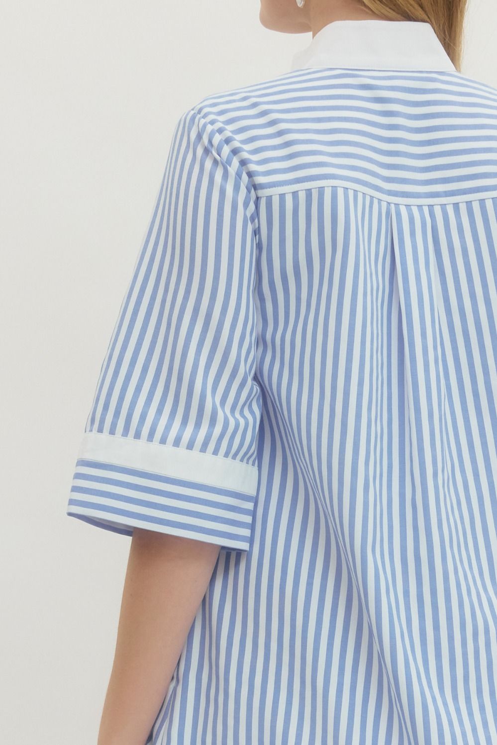 Striped Half Sleeve Mini Dress Featuring Contrast Neckline