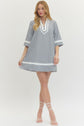 Striped Half Sleeve Mini Dress Featuring Contrast Neckline