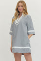 Striped Half Sleeve Mini Dress Featuring Contrast Neckline