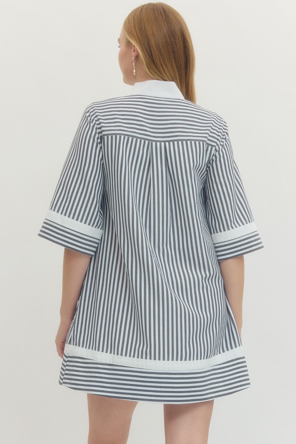 Striped Half Sleeve Mini Dress Featuring Contrast Neckline