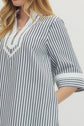Striped Half Sleeve Mini Dress Featuring Contrast Neckline