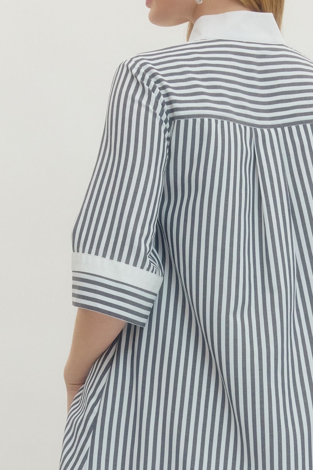 Striped Half Sleeve Mini Dress Featuring Contrast Neckline