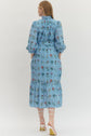 Floral Print Ruffled Neck 3/4 Sleeve Midi
