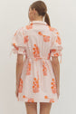 Striped Floral Puff Sleeve Mini with Drawstring Waist