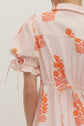 Striped Floral Puff Sleeve Mini with Drawstring Waist