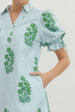 Striped Floral Puff Sleeve Mini with Drawstring Waist