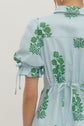 Striped Floral Puff Sleeve Mini with Drawstring Waist