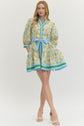 Lemon Floral Print 3/4 Sleeve with Tie Belt